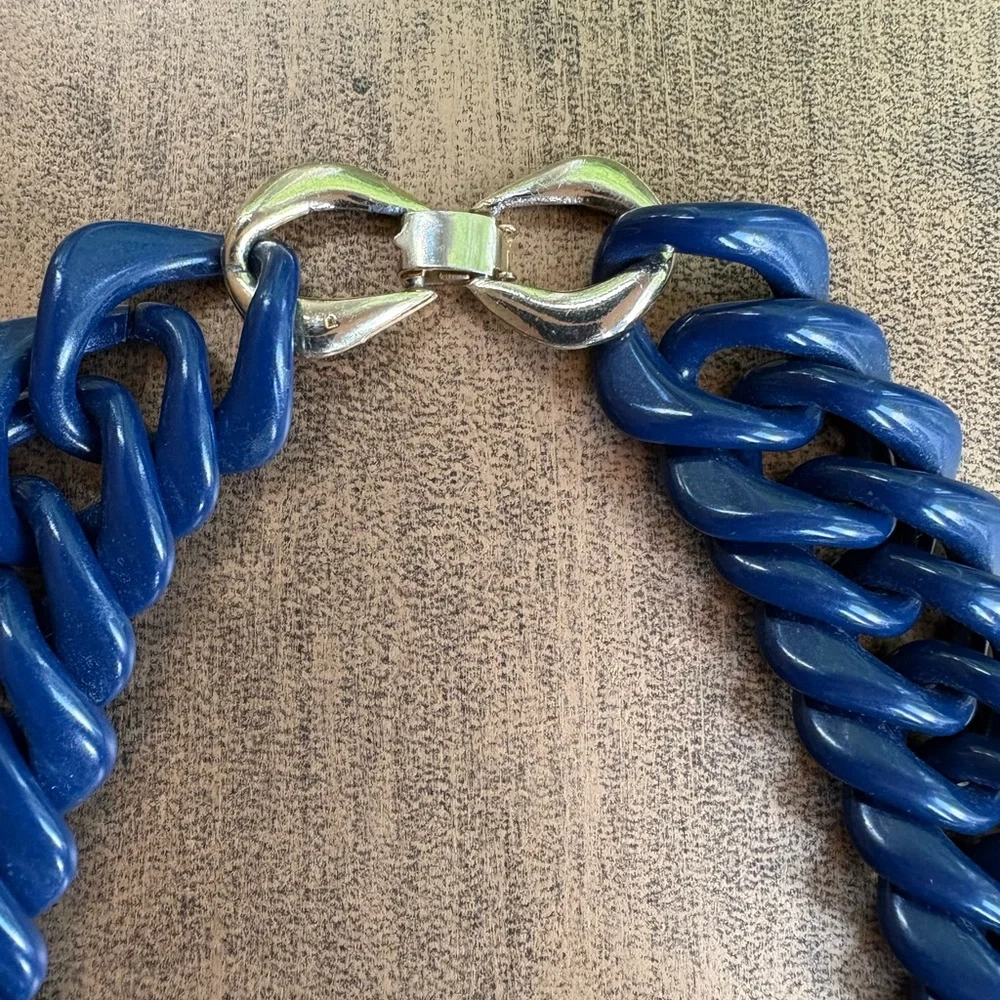 Chunky Vintage Blue Flat Chain Necklace - Picture 4 of 7
